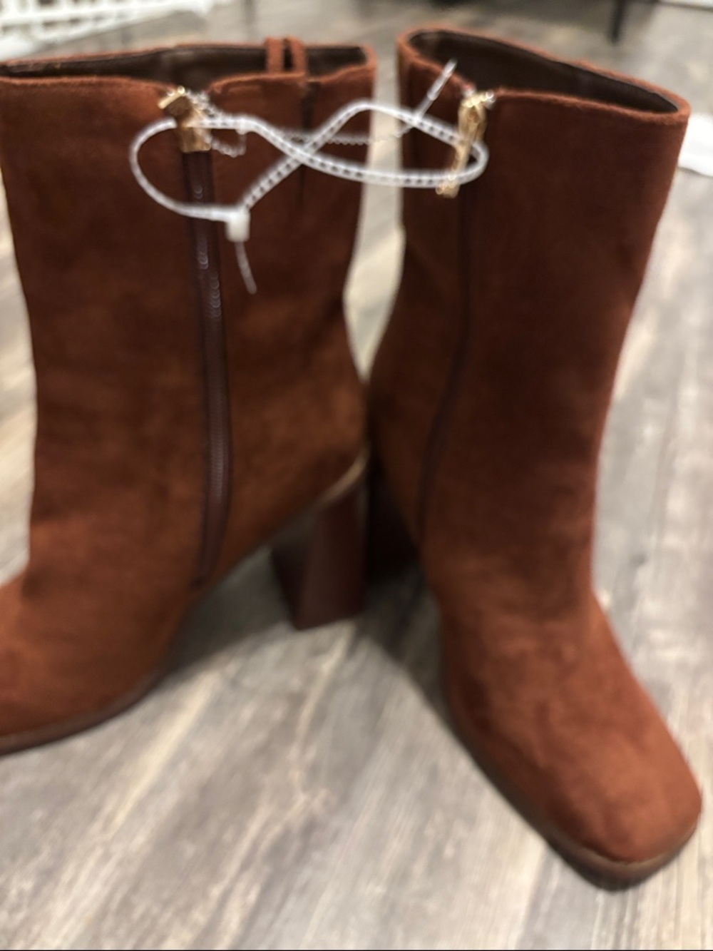 New York & Company Rust Brown Suede Fringe Block Heel Ankle Boots - Picture 2 of 3